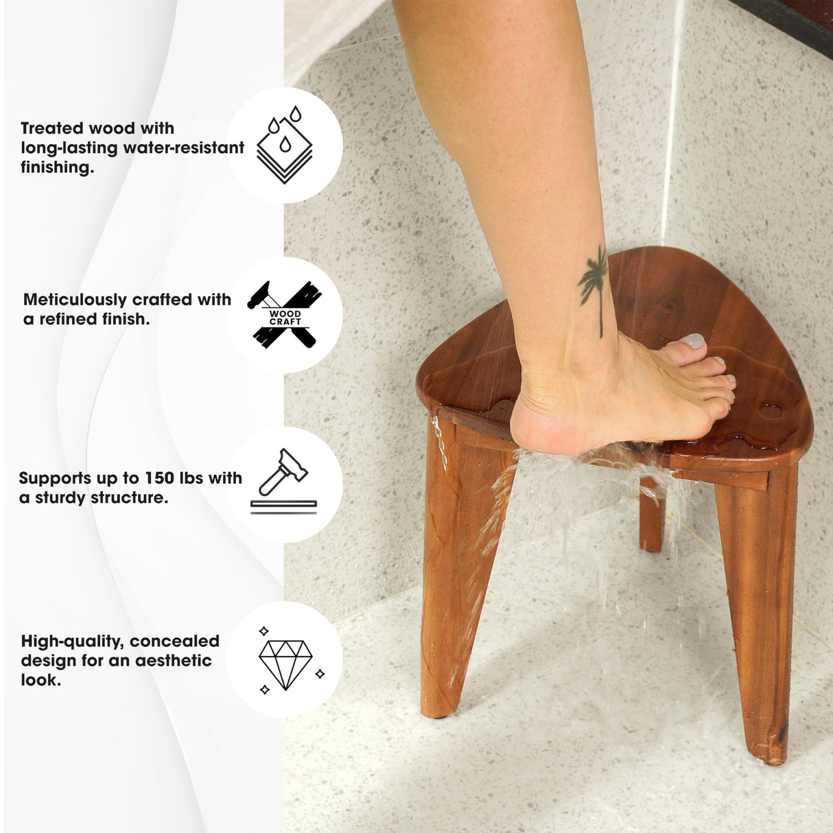 HOLANA 12" Corner Shower Foot Rest - Wooden Showers Stool Seat for Shaving Legs - Small Corner Shower Benches for Inside Shower - Waterproof Bath Step Stools Bench for Bathroom (Acacia Wood) HOLANA