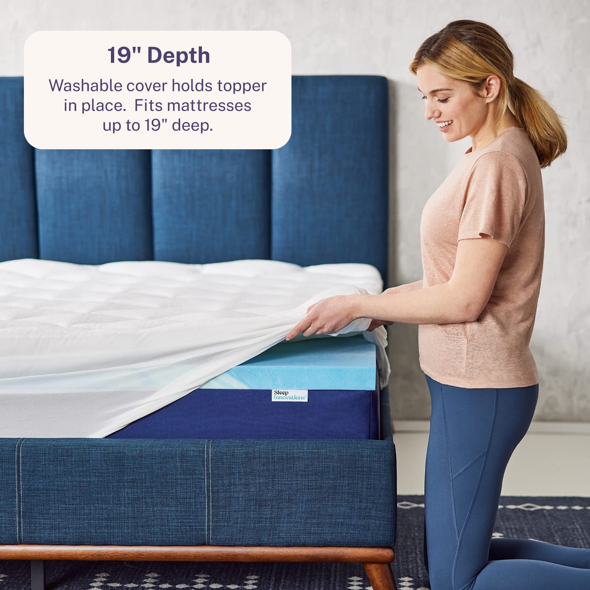 Sleep Innovations Cooling Comfort Gel Memory Foam Dual Layer Mattress Topper, 4 Inch, King Size, Pillow Top Cover Sleep Innovations