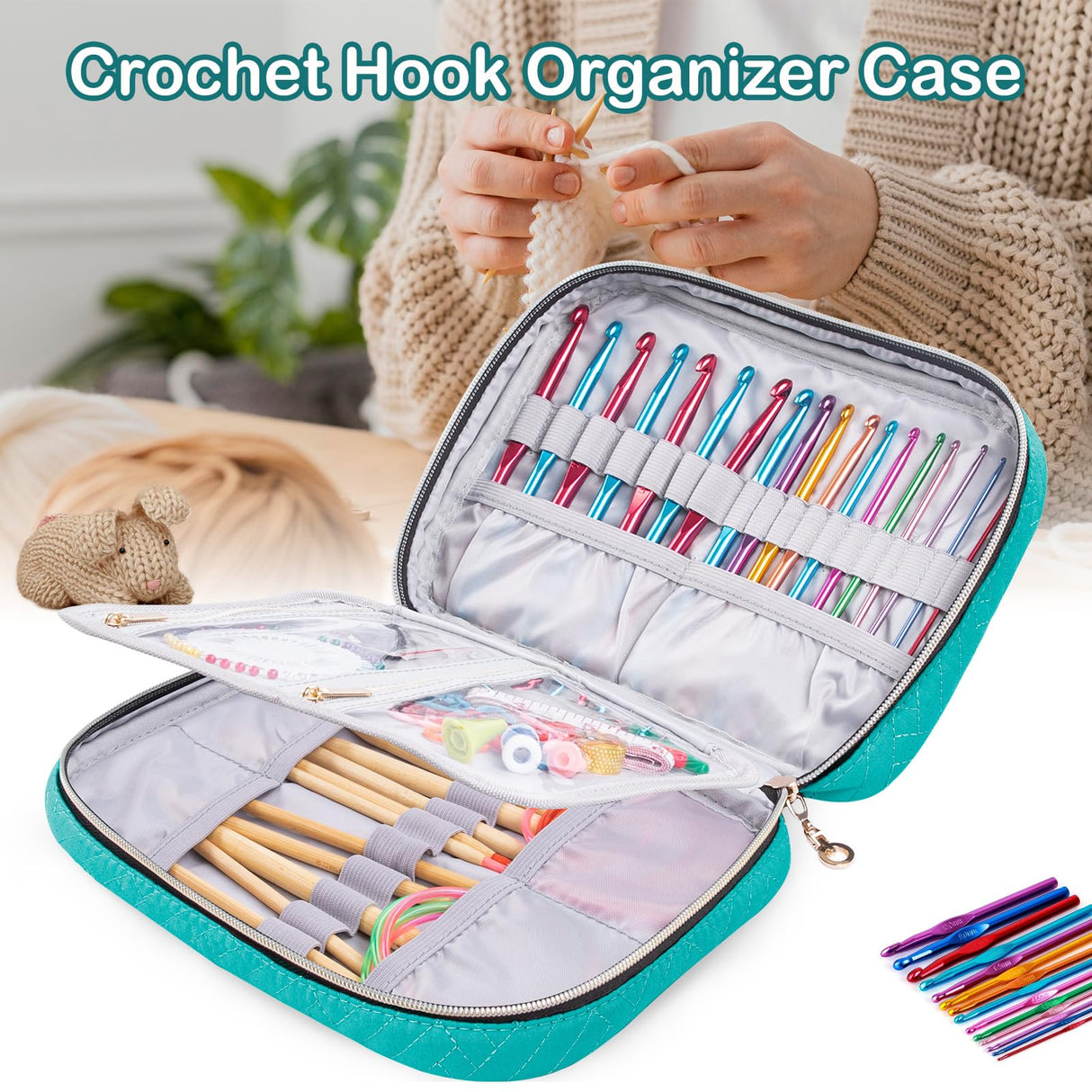 MYBAGZING Crochet Hook Case Empty - Quilted Crochet Organizer Case- Crochet Hook Holder for Circular Knitting Needles, Crochet Hooks (up to 8") Knitting & Crochet Supplies - Knitting Accessories MYBAGZING