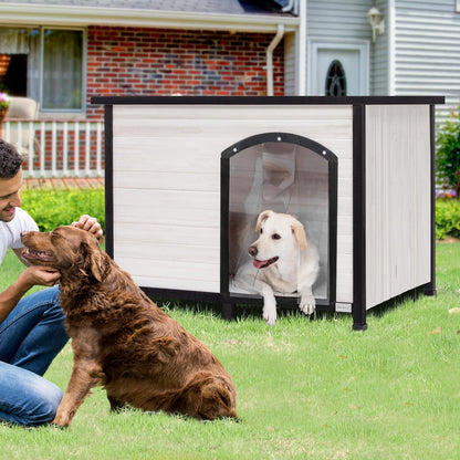 Petsfit 45.3" Large Dog House, Folding Dog House Outdoor, Unfold to Use, No Tools Required Assembly, Weatherproof Outside Dog House with Door Flap (Large, White) - WoodArtSupply