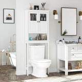 Spirich White Over Toilet Bathroom Storage Cabinet with Glass Doors and Adjustable Shelves Spirich