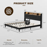 AOVSA Upholstered California King Bed Frame with Storage Headboard, Charging Station & LED Lights in Black AOVSA