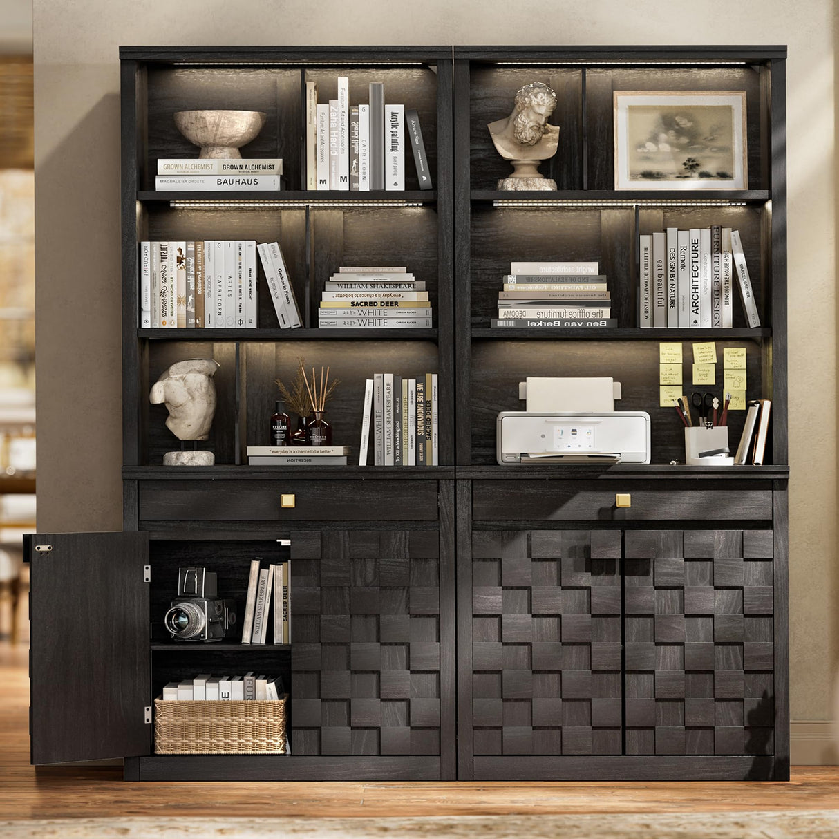 STO'SENSE 72.2" Tall Bookshelf & Bookcase with LED Lights, 6-Tier Bookshelf with Drawer and Open Shelves, Modern Display Storage Cabinet with Doors for Home Office, Living Room, Bedroom (1 Piece) STO'SENSE