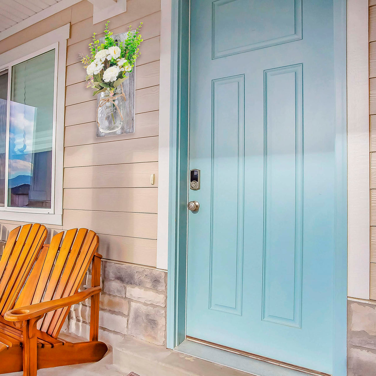 OCTMUSTARD Rustic Wall Decor Mason Jar Sconces Decor with Remote Control Led Lights for Home Farmhouse Bathroom and Living Room Decorative.Shabby Chic Art Design Decorations (Grey Board with Peony) OCTMUSTARD