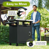 NUUK Grill Carts Outdoor with Enclosed Cabinet and Storage Drawer, Portable Patio Bar Cart with Wheels Stainless Steel Kitchen Storage Island 20" x 30" Rolling Prep Station for BBQ, Deck, Backyard NUUK