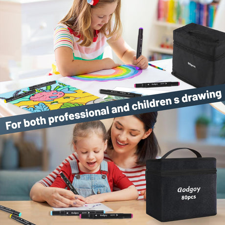 Alcohol Markers, 80 Colors Dual Brush Tip Permanent Art Markers, Coloring Marker, for Book Painting Card Making, Back-to-School Gifts Godgoy