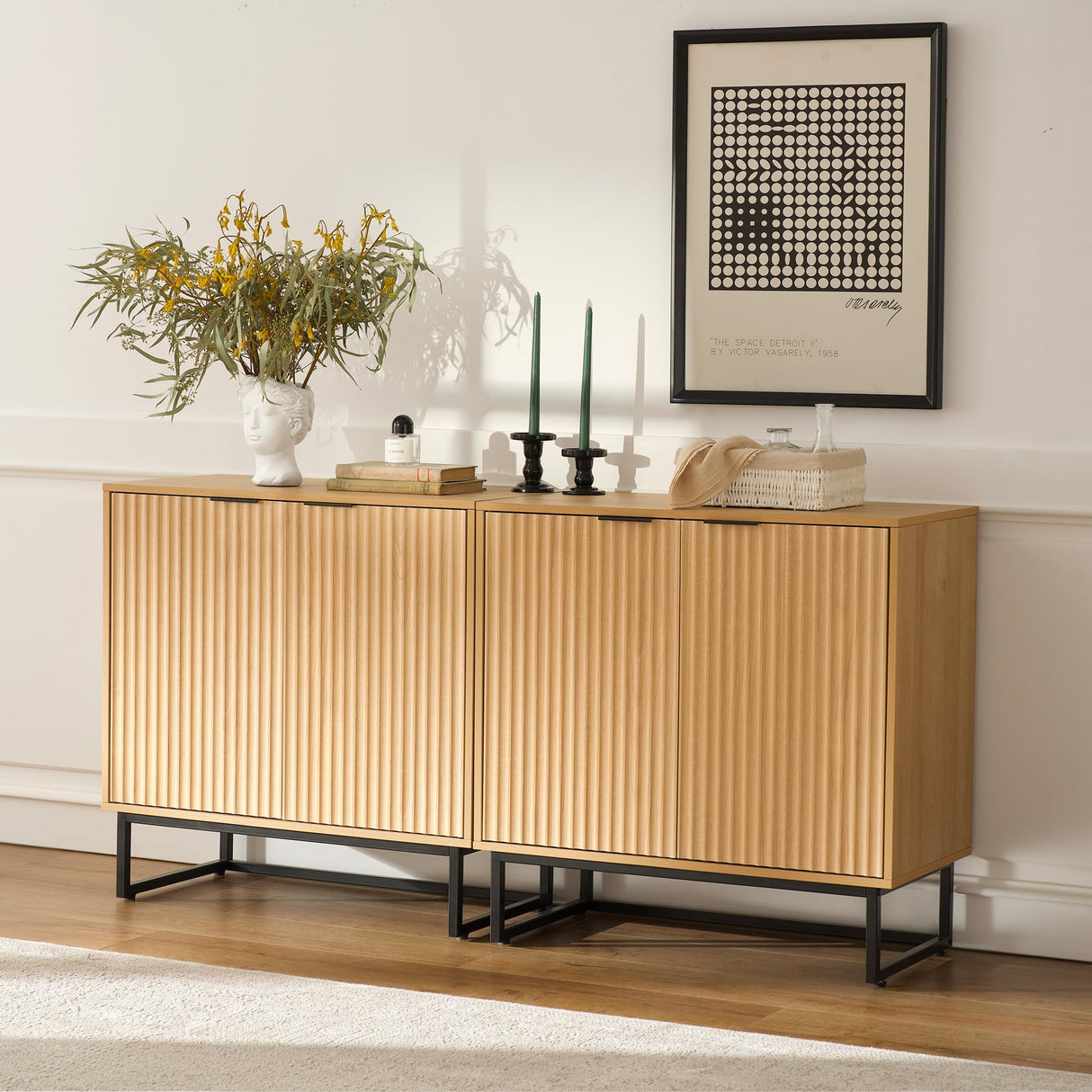 MoomJiee Fluted Storage Cabinet,Wood Sideboard Buffet Cabinet with Adjustable Shelves,Multifunctional Console Table with Storage Credenza Accent Cabinet for Living Room, Dining Room, Hallway MoomJiee