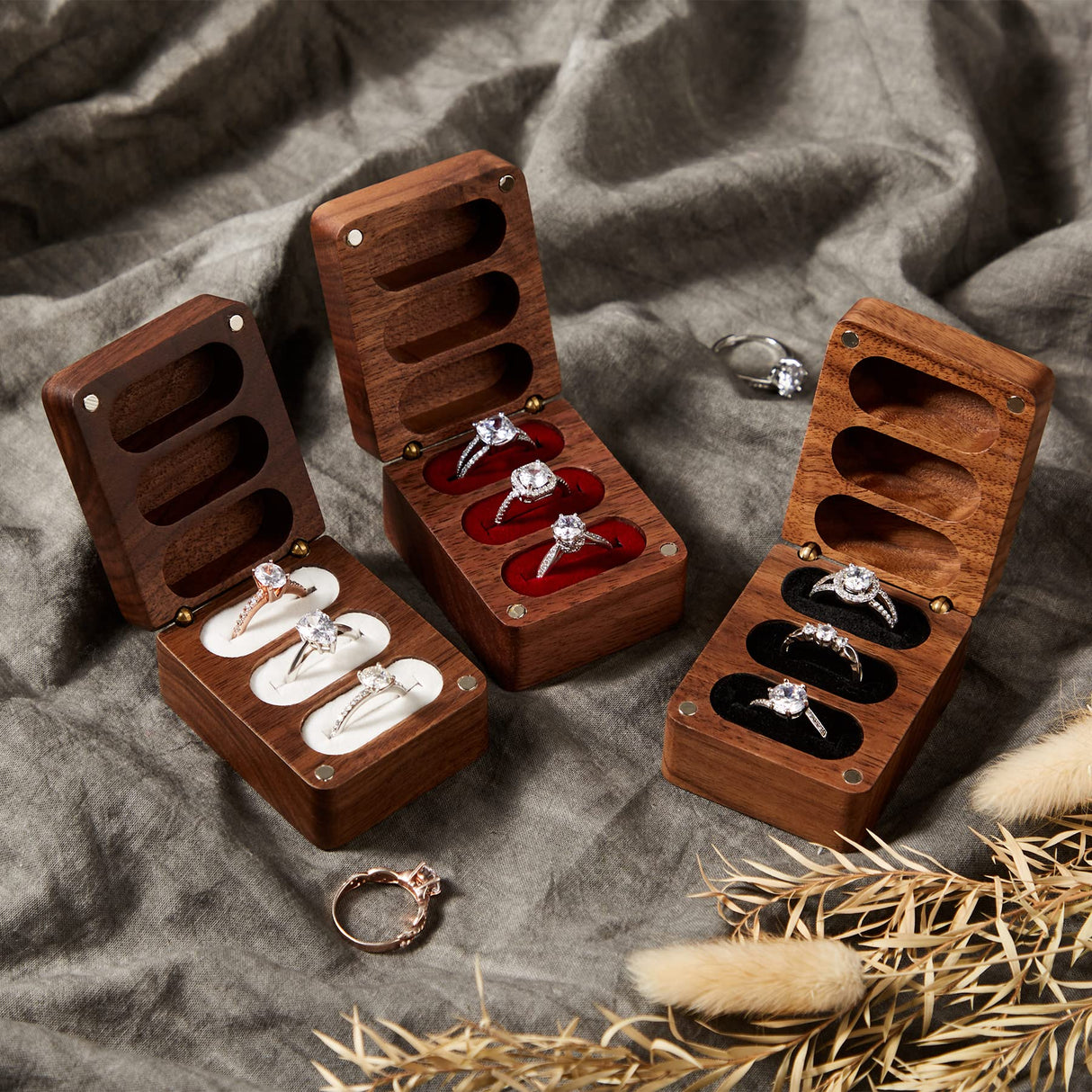 Ring Box Personalized for Wedding Ceremony Engagement Valentine's Day Birthday Customized Ring Bearer Box Walnut Wooden Ring Box Engrave Your Text Roycraft