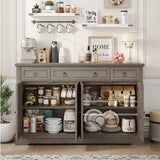 finetones Buffet Cabinet with Storage, 55.1" Large Sideboard Buffet Cabinet, White Kitchen Cabinet with 3 Drawers and 4 Doors, Wood Coffee Bar Cabinet for Kitchen Dining Room, Ash Grey finetones