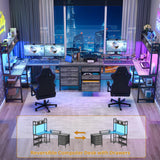 Aheaplus L Shaped Desk with Hutch, Gaming Desk with Led Lights, Reversible Computer Desk with Power Outlet, Corner Desk with File Drawer & Monitor Stand, Storage Shelves for Home Office, Black Oak Aheaplus