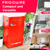 Frigidaire Retro Compact Fridge with Chiller, 3.2 cu ft Countertop Fridge with Built-In Bottle Opener, Compact Refrigerator for Office, Bedroom, Dorm Room or Cabin - 16.5"D x 19"W x 31"H (Red) Frigidaire