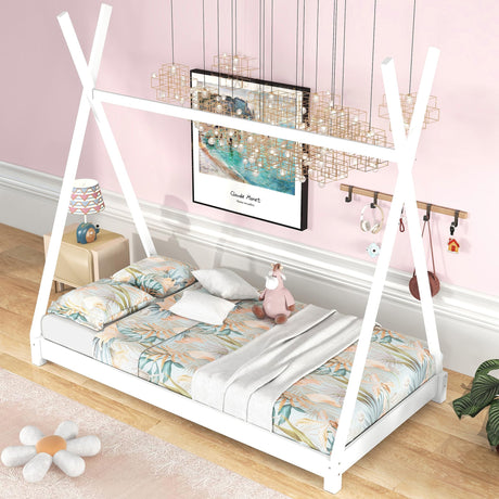 Bellemave Twin Montessori Floor Bed Frame - Sturdy White Bed with Triangle Structure for Kids Bellemave