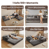 weaxty W 81" Convertible Sleeper Sofa Bed No Assembly - Corduroy Teddy Floor Couch with Fixed-Shape Frame - Boneless Foldable Loveseat for Small Spaces Living Room (Gray, Sofa Bed) weaxty W