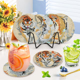 GHHKUD 6pcs Tiger Diamond Painting Coasters, DIY Life Coasters Animals Diamond Art Kits for Adults Kids, Full Drill 5D with Holder Cork Pad for Home GHHKUD