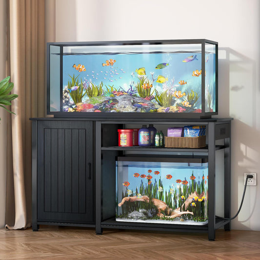 Tatub 55-75 Gallon Fish Tank Stand with Power Outlets, Metal Aquarium Stand with Storage Cabinet, Heavy Duty Large Turtle Tank Stand for Reptile Terrarium, 860LBS Capacity, Black