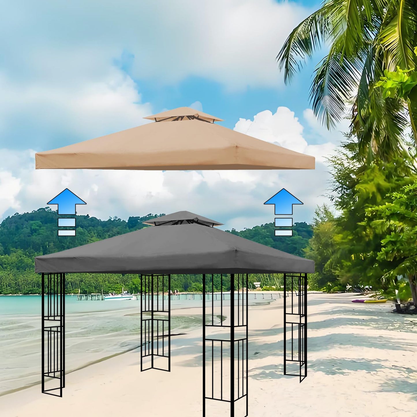 10x10 Ft Outdoor Patio Gazebo Replacement Canopy,Double Tiered Gazebo Tent Roof Top Cover