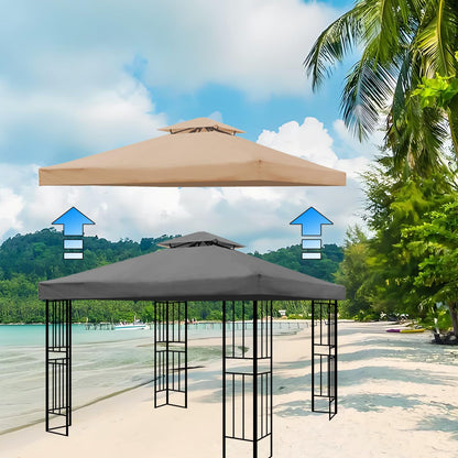 10x10 Ft Outdoor Patio Gazebo Replacement Canopy,Double Tiered Gazebo Tent Roof Top Cover