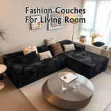 Black sectional couches for Living Room Corduroy Couch，104" Cloud Sectional Couch with L-Shape Chaise， Modern Modular Sofa, Deep Seat Comfort, No Assembly Required(Plush Corduroy Fabric) HKUVUKH