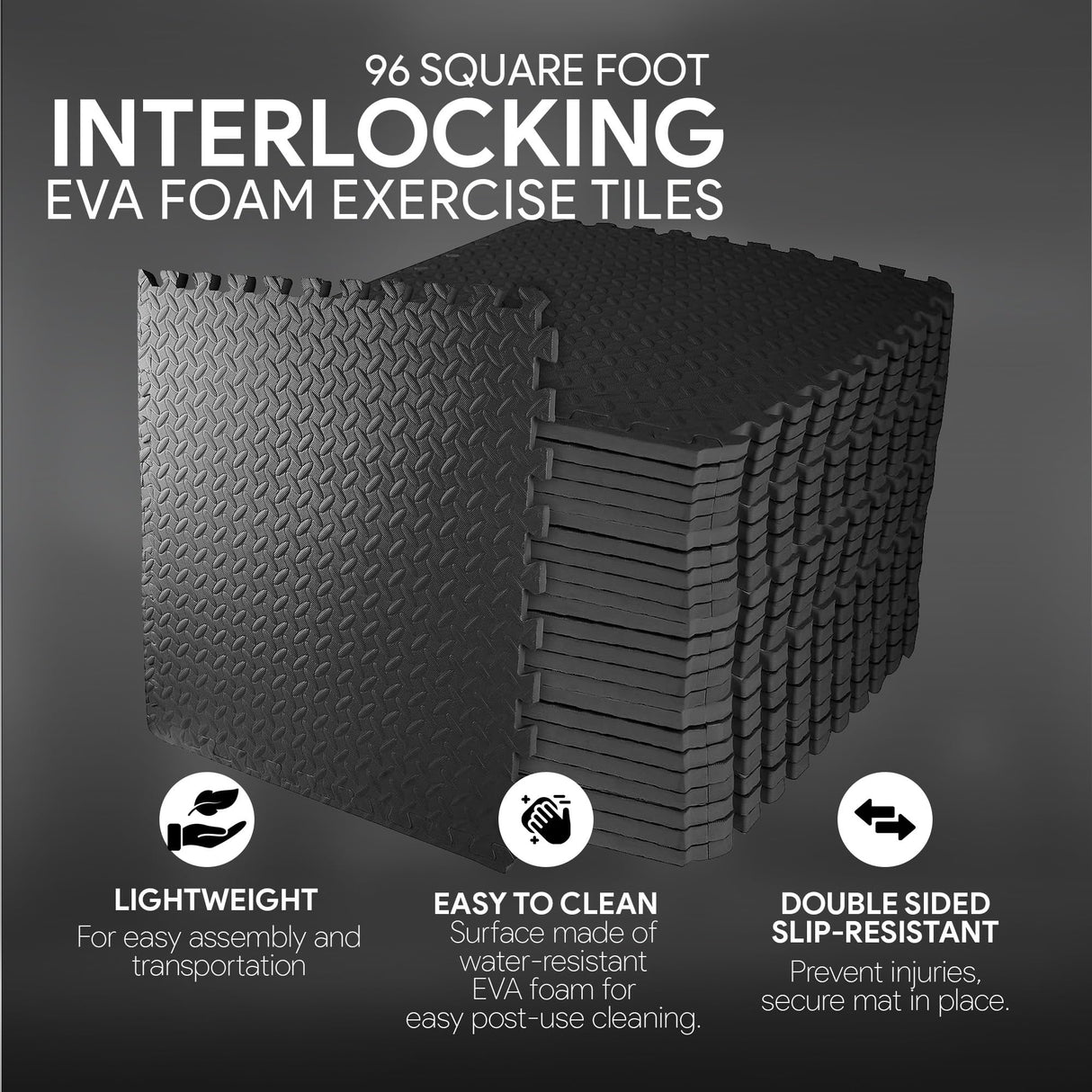 Signature Fitness Puzzle Exercise Mat with EVA Foam Interlocking Tiles for MMA, Exercise, Gymnastics and Home Gym Protective Flooring, 3/4" Thick, 96 Square Feet, Black Signature Fitness