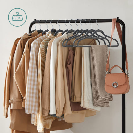 SONGMICS Clothes Rack with Wheels, Clothing Rack for Hanging Clothes, 25.4 mm Metal Garment Rack with Dense Mesh Storage Shelf, 110 lb Load Capacity, 2 Brakes, Black UHSR25BK SONGMICS