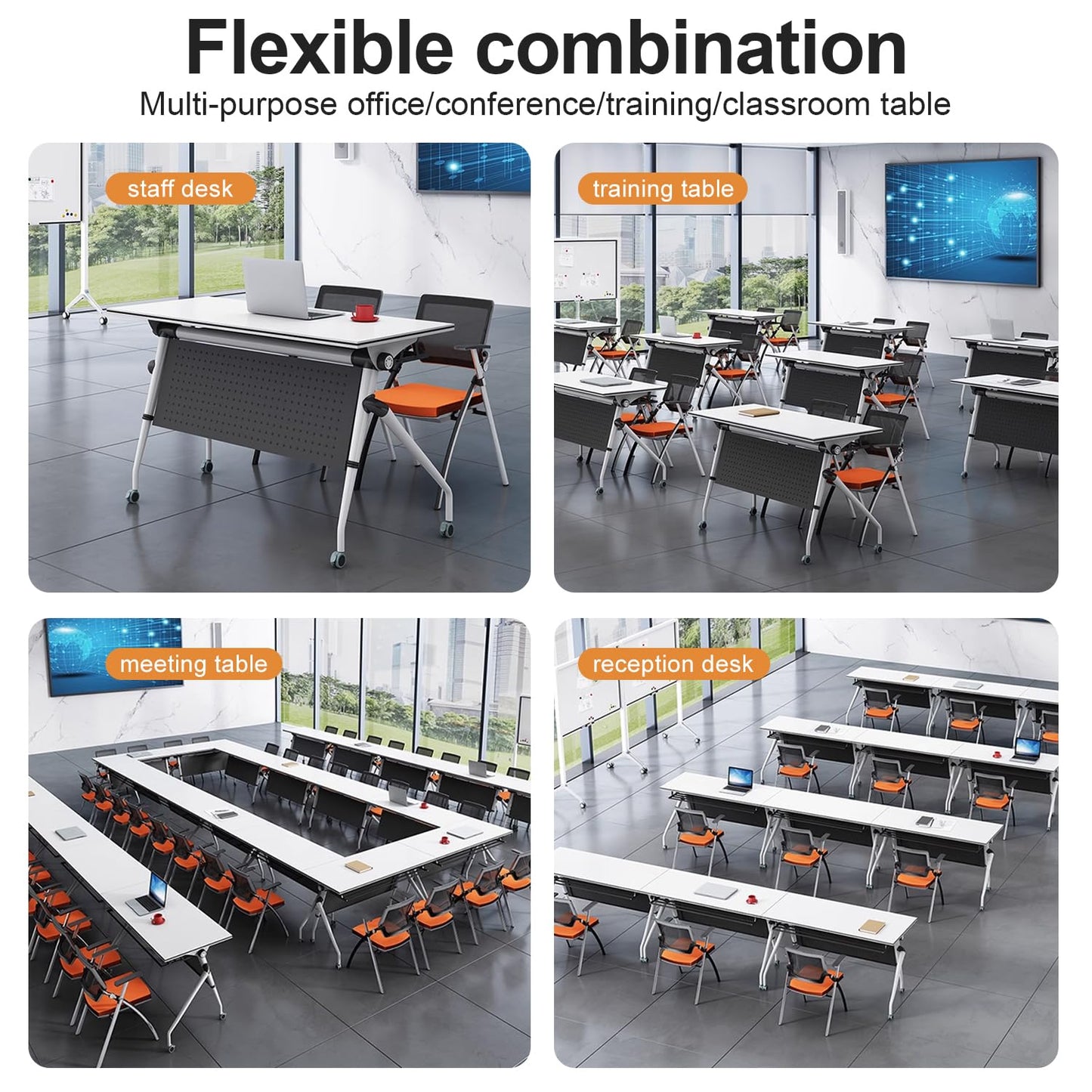 Conference Room Table,Foldable Meeting Tables Mobile Training Table,Flip Top Training Seminar Table,Modern Conference Room Table for Office Conference Room, 55 x 23.6X 29.5 inch (6 Pack) - WoodArtSupply