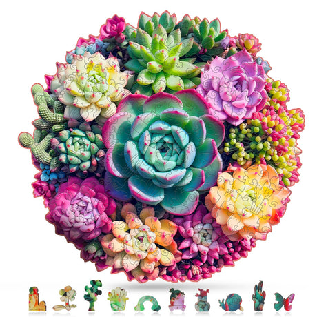 Wooden Puzzles for Adults, 200 Piece 11.14" x 10.7" Unique Shaped Wood Puzzle, Mandala Succulent Jigsaw Puzzles, Brain Teaser Puzzles for Adults, Family Games for Kids and Adults Hopelucr