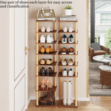 LUCKNOCK Vertical Shoe Rack, 8-Tier Tall Narrow Shoe Organizer for Entryway, Closet, Dorm & Small Spaces, Freestanding Wooden Shoe Shelf Tower for Boots, Sneakers, Heels. (Rustic Brown) LUCKNOCK