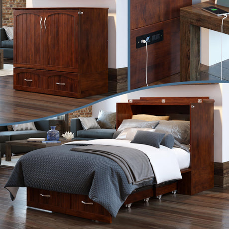 AFI, Southampton Murphy Bed Chest Twin XL with 6" Mattress, Storage Drawer & Built-in USB Charger, Walnut AFI