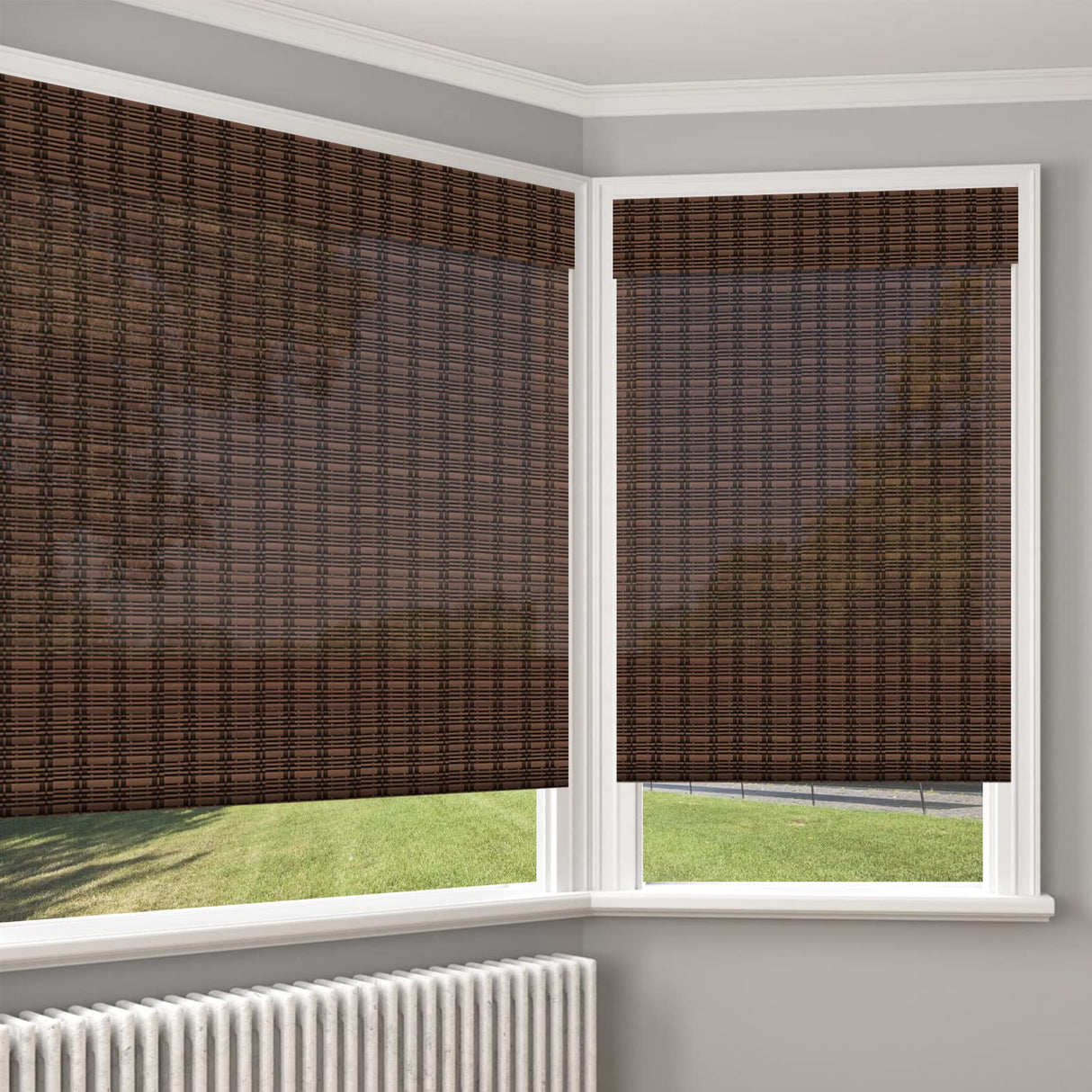 LANTIME Wood Window Roman Shades, Lined Blackout Bamboo Roman Shades Blinds, Easy Installation for Home and Garden, Light Brown LANTIME