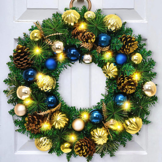 Christmas Wreath Decor - Christmas Wreaths for Front Door with Pine Cones Christmas Ball Ornaments Pine Needles, 18'' Christmas Door Wreath for Christmas Decoration Indoor Outdoor Window Wall Decor