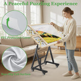 POKIPO 1500 Piece Jigsaw Puzzle Table with Legs, 36.61"x28.74" Adjustable Puzzle Table, 4 Hanging Trays, Puzzle Board with Wheels and PVC Cover for Adults and Families POKIPO