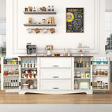 65" Sideboard Buffet Cabinet with Storage, Farmhouse Kitchen Pantries Sideboard Cabinets with Drawer, Wood Coffee Bar Cabinet with Adjustable Shelves, Storage Cabinets for Kitchen, Antique White chartustriable