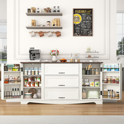 65" Sideboard Buffet Cabinet with Storage, Farmhouse Kitchen Pantries Sideboard Cabinets with Drawer, Wood Coffee Bar Cabinet with Adjustable Shelves, Storage Cabinets for Kitchen, Antique White