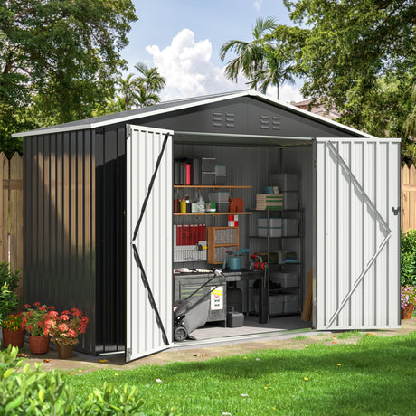 AirWire 9x4 FT Outdoor Storage Shed, Garden Shed with Updated Frame Structure and Lockable Doors, Metal Tool Sheds for Backyard Garden Patio Lawn, Grey AirWire