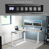 VIVO Electric Height Adjustable 63 x 55 inch Corner Stand Up Desk, Light Wood Table Top, White Frame, L-Shaped Standing Workstation, 3CT Series, DESK-E3CTC VIVO