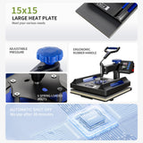 Pterying 8 in 1 Pro Heat Press Machine 15 × 15 Inch, Third Generation 360° Swing Away T Shirt Press Machine with Dual-Tube Heating, Sublimation Heat Press Machine for T Shirts Hat Cap Mug Plate Pterying