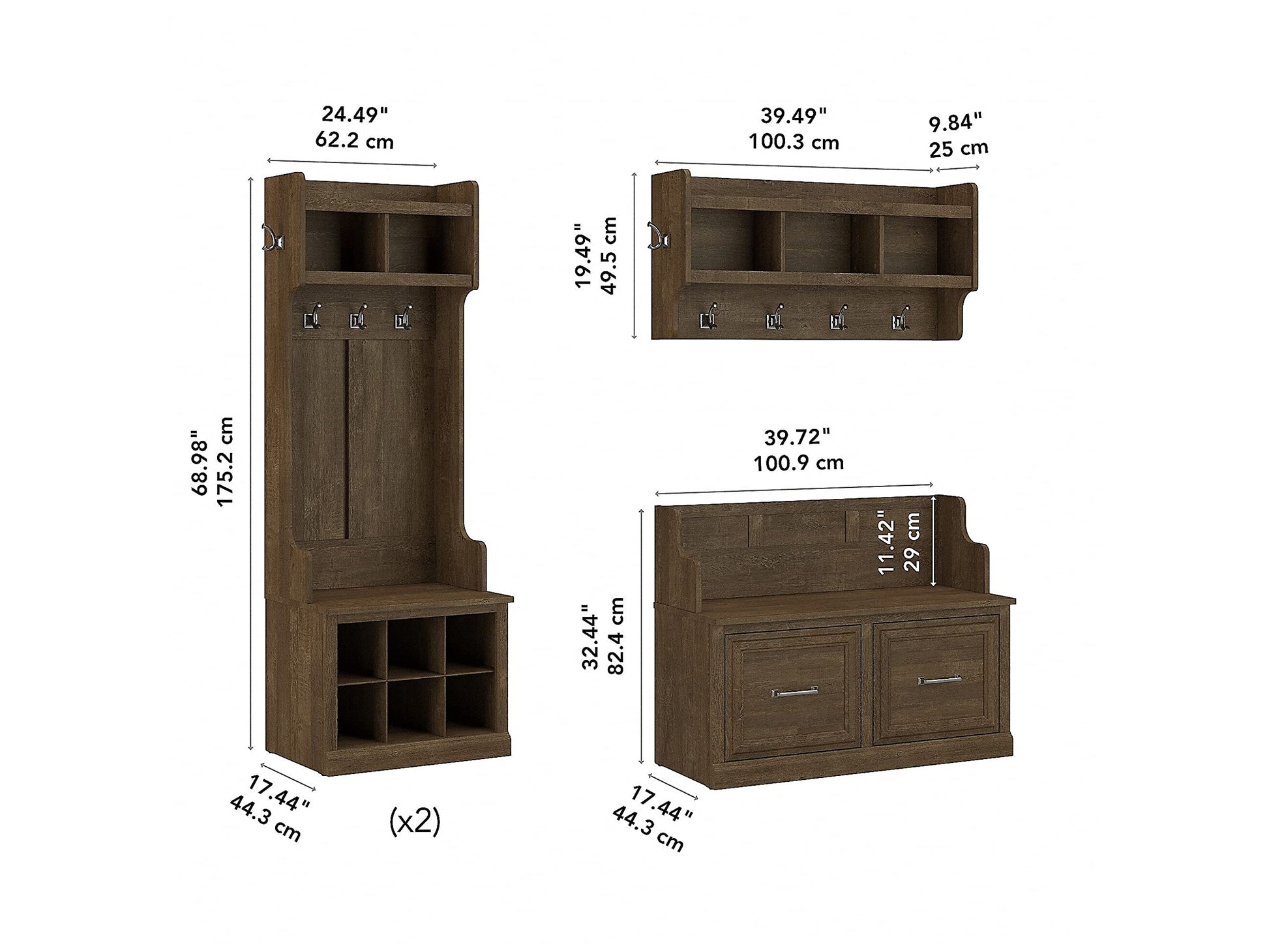 kathy ireland Home by Bush WDL013ABR 69-Inch Full Entryway Storage Set with 10 Shelves, Ash Brown - WoodArtSupply