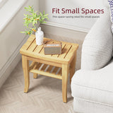 BEKVEM Bamboo Shower Bench, Spa Small Shower Stool for Inside Shower Waterproof, Bathroom Bench Seat with Storage Shelf for Adults Elderly Seniors, Wood Chair for Indoor or Outdoor Use, Natural BEKVEM