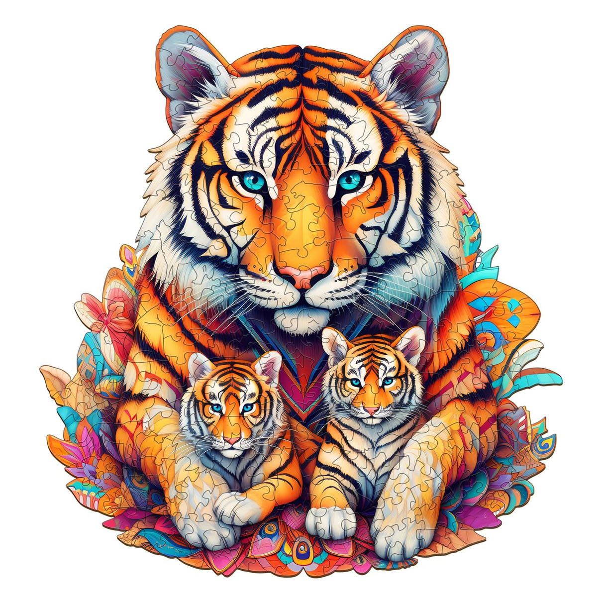 Woodemon Wooden Puzzles for Adults, Tiger Family (M-190pcs) Wooden Jigsaw Puzzles Kids, 11.2 * 11.8in Unique Shaped Animal Wood Puzzles Adults, Fathers Birthday Family Games Woodemon
