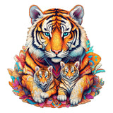 Woodemon Wooden Puzzles for Adults, Tiger Family (M-190pcs) Wooden Jigsaw Puzzles Kids, 11.2 * 11.8in Unique Shaped Animal Wood Puzzles Adults, Fathers Birthday Family Games Woodemon