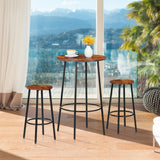 SUPER DEAL Round Pub Dining Set, 3 Piece Small Kitchen Table Set with 2 Counter Height Wood Bar Stools for Kitchen Breakfast, Living Room, Small Space, Rustic Brown SUPER DEAL