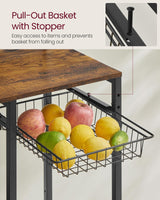 VASAGLE Bakers Rack with Power Outlet, 35.4 Inches Microwave Stand, Coffee Bar, 4 AC Outlets, with Adjustable Shelves, 8 S-Hooks, Basket, Spice Racks, Rustic Brown and Ink Black UKKS031K01 VASAGLE