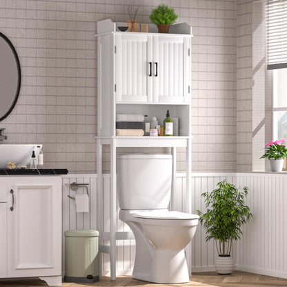 VEIKOU Over The Toilet Storage Cabinet, Bathroom Cabinet Over Toilet, Freestanding Over The Toilet Storage/Adjustable Shelf, Storage Rack, White