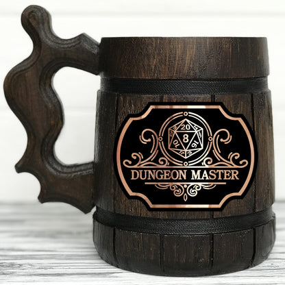 Fathers Day Gift for DM. Dungeon Master Beer Mug. Dungeon and Dragons Mug. Dungeon Master Stein. D&D Gift. Wooden Beer Stein. Best Gift. Wooden Beer Mug. Gamer Gift Beer Tankard K145 - WoodArtSupply