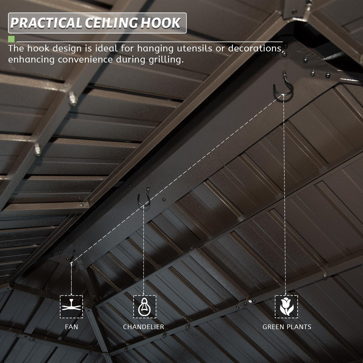 Domi 6x10FT Hardtop Grill Gazebo, Outdoor Metal BBQ Gazebo with Galvanized Steel Double Roof, 2 Double-Layer Storage Cabinets and Ceiling Hooks, Permanent Grill Canopy for Patio Backyard Garden,Brown domi outdoor living