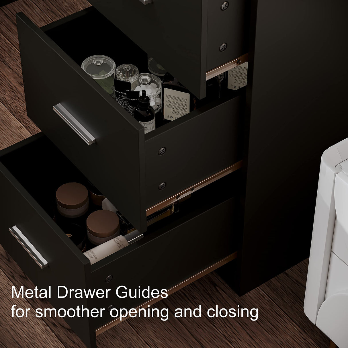 Rovaurx 46.7" Makeup Vanity Table with Lighted Mirror, Large Vanity Desk with Storage Shelf & 5 Drawers, Bedroom Dressing Table, 11 LED Lights, Black Rovaurx