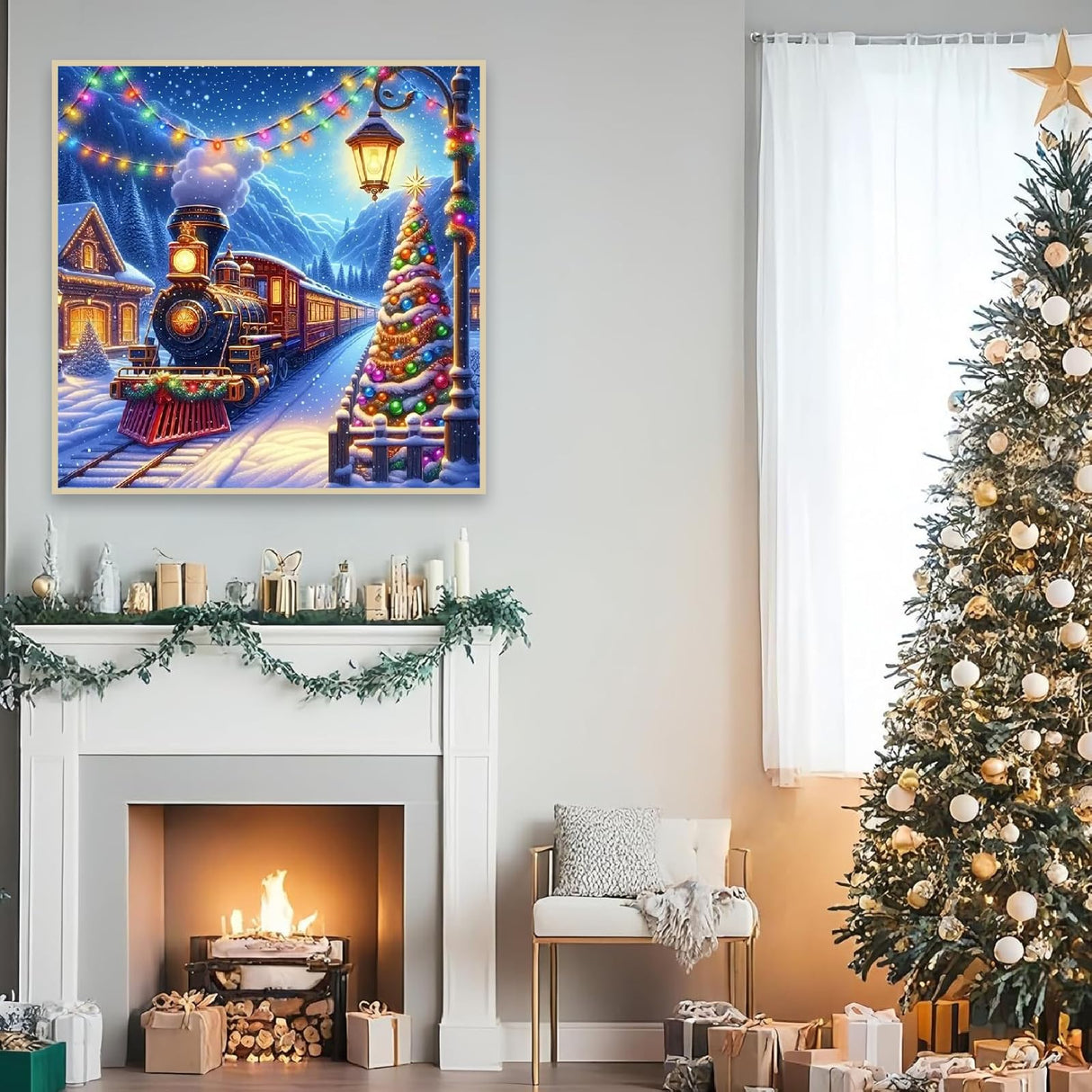 Christmas Diamond Painting Kits for Adults - Christmas Train Diamond Art Kits for Adults Beginner, DIY 5D Full Round Drill Diamond Painting Gem Art for Home Wall Decor (14 x 14 Inch) Fotasmua