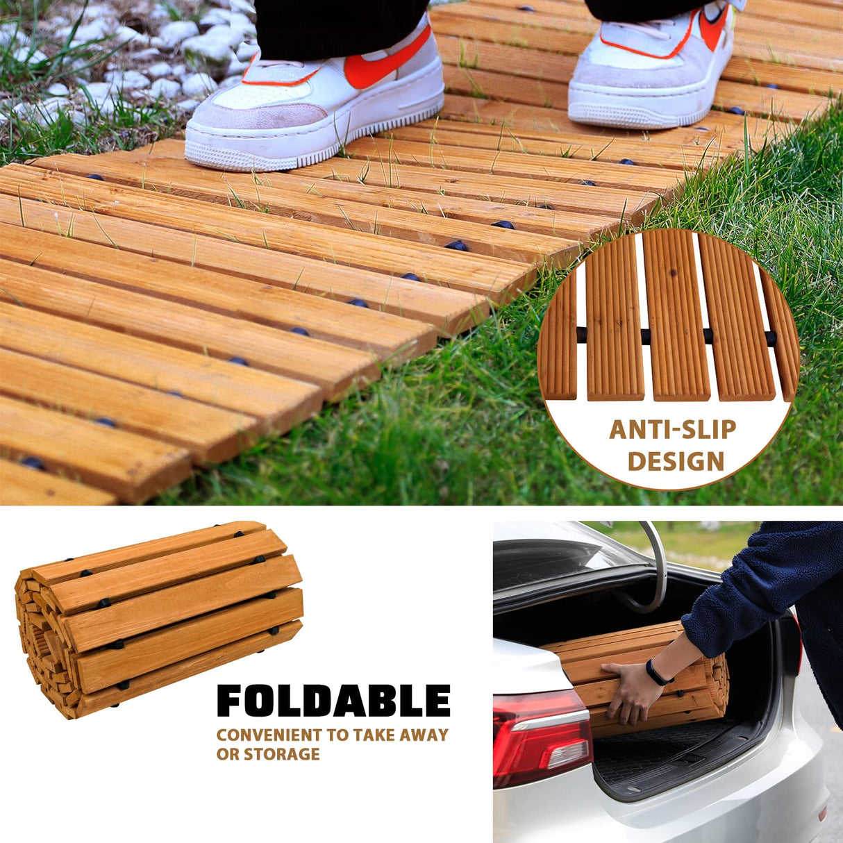 Worth Garden 9 ft. Wooden Garden Pathway - 17 in. W Roll Out Straight Walkway for Outdoor Patios, Gardens, Yard, Beach Boardwalks, Wedding Party - Worth