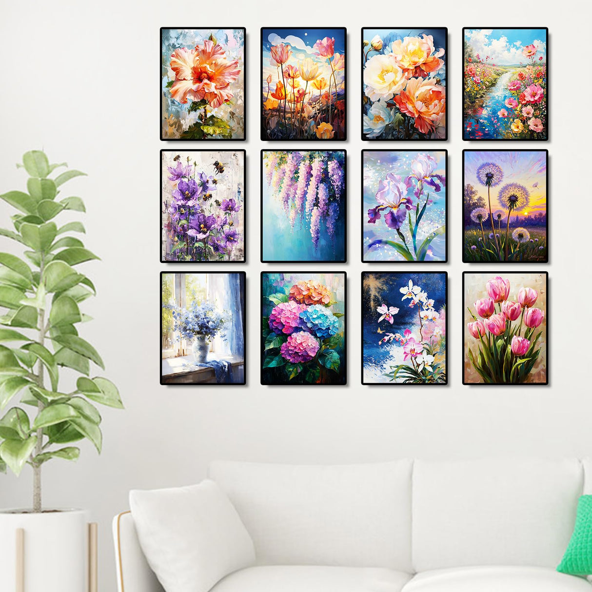 BWFY 12 Pack Diamond Art Kits for Adults,5D Diamond Painting Kits for Adults,Flower Series Paint with Numbers Diamonds for Home Wall Decor Festival Gift, 12x16 Inch BWFY