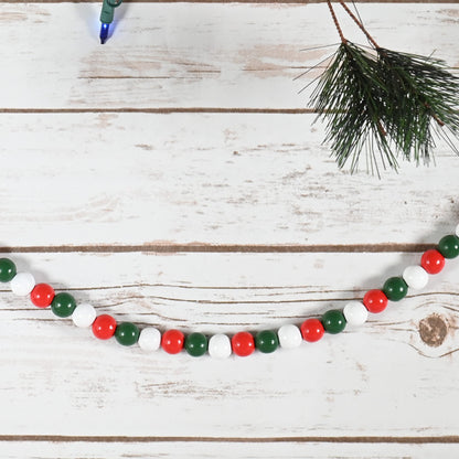 Ornativity Red and Green Garland - Rustic Christmas Wooden Farmhouse Xmas Decor Country Wood Beaded Home and Holiday Garland Tree Decorations Boho Strand of Beads 10 Feet